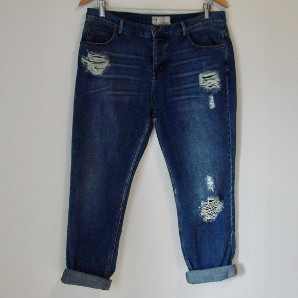 Free People Jeans Anthropologie Distressed Straight Leg High Waist Button Sz 29 - Picture 2 of 15